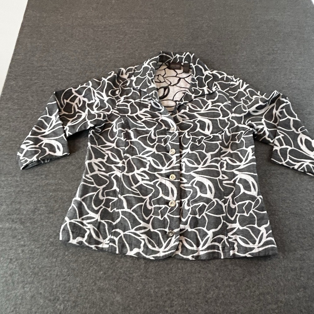 Additions By Chico's Gray & White Abstract Print Lightweight Jacket Sz 2 ; 12; L - Picture 4 of 16